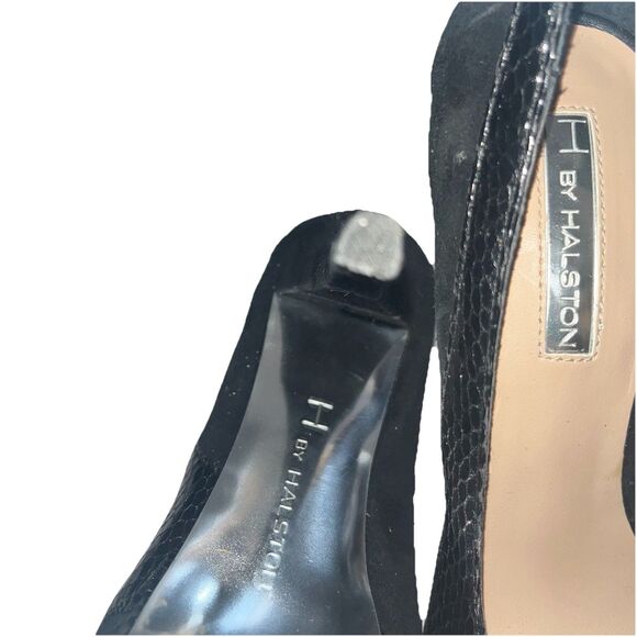 H by Halston Black Suede Snake Accents Platform Peep Toe Stiletto Women's Size 6 - Picture 10 of 10